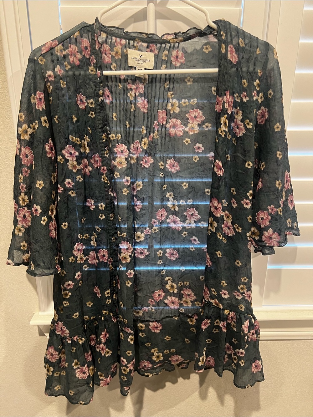 American Eagle Outfitters Dark Green Floral Overlay Dress with Pink Flowers